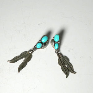 Vintage Dangle Earrings Feather Turquoise Native American Navajo